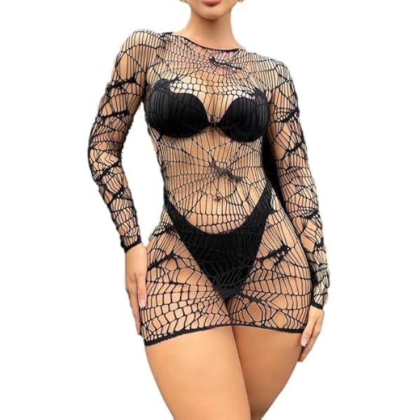 Kobiety Seksowne Body Rajstopy z Siatki Bodycon Kombinezon Bielizna Koronka Obcisły Hollow Out Kostium Kąpielowy Cover Up Stroje Klubowe Imprezowe Ubrania, Czarny