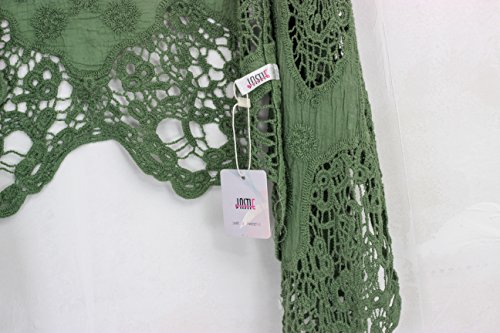 jastie Open Stitch Cardigan Boho Hippie Crochet Vest (ArmyGreen) - Thumbnail 6