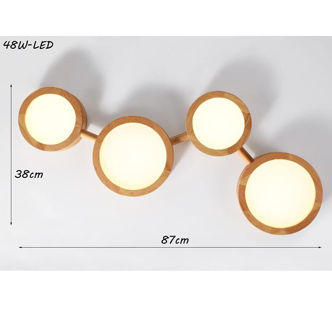 Modern Holz Deckenlampe 4 Flammig LED Wohnzimmerlampe, Kreativ Schlafzimmer Leuchte, Weißes Licht Deckenleuchte Minimalistisch europäischer Design Küche Esszimmer Kronleuchter, Wandlampe, 87 * 38cm