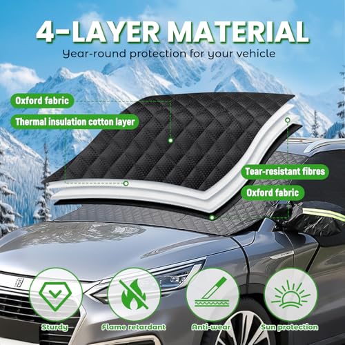 auvstar Frontscheibenabdeckung, Auto Windschutzscheibenabdeckung, Winter Scheibenabdeckung für Seitenfenster Seitenspiegel, Gegen Schnee Frost EIS Staub Sonne, Passt für Autos und SUV (Schwarz)
