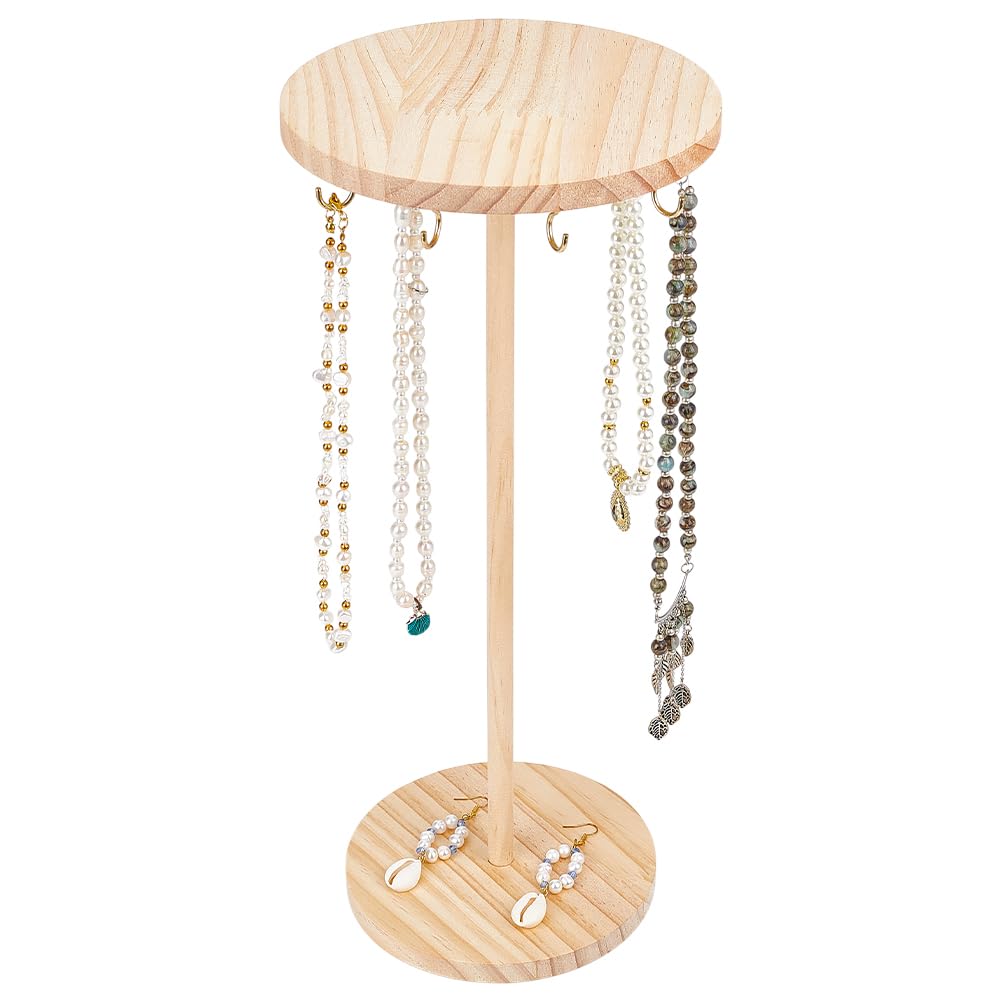 Tour de rangement bijoux en bois noble, un présentoir rotatif haut de gamme à 18 crochets
