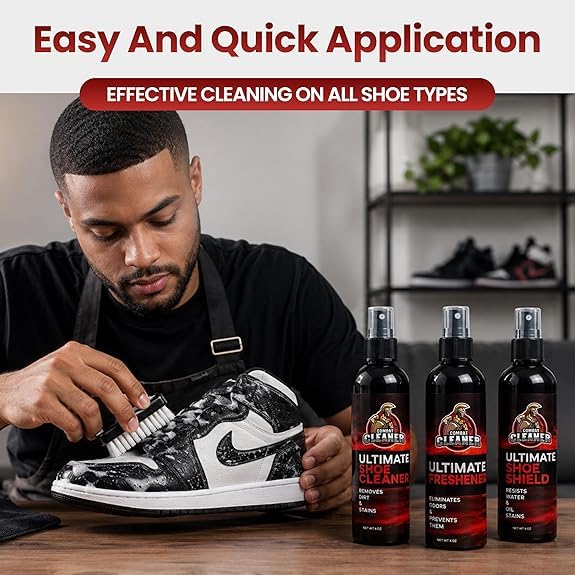 Combat Cleaner Kit de limpiador de zapatos | Limpiador de zapatos + desodorante en aerosol + protector de zapatos + cepillo | Se utiliza para tenis, zapatos de tenis, cuero y gamuza, Limpiador de
