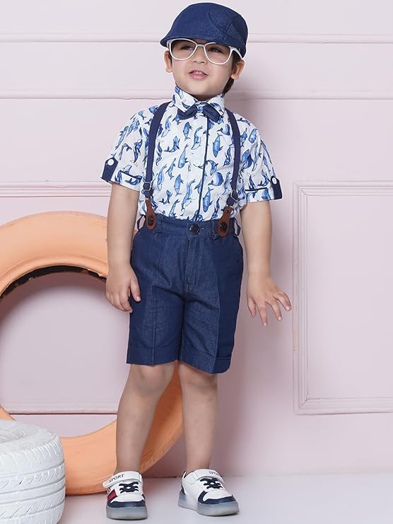 Image of AJ DEZINES Kids Casual Wear Clothing Cotton Shirt Short Set For Boys