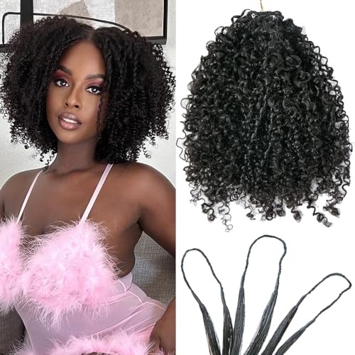 Ssawhair Pelo humano rizado afro de ganchillo sin nudos, preseparado, apretado, rizado, extensiones de cabello humano virgen preenlazado, reutilizables, 16 pulgadas, 60 g, 50 mechones