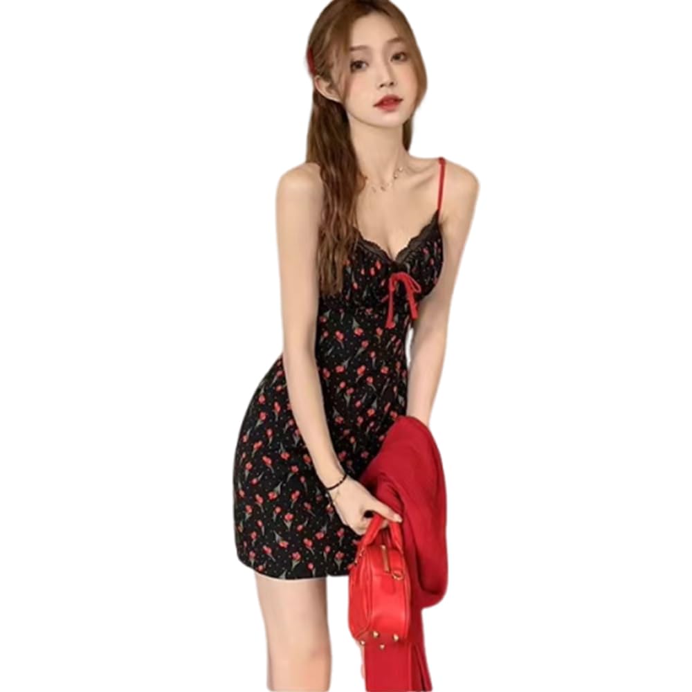 QNCLO Women's ice silk camisole dress cosplay print Japanese girlish style kawaii lingerie
