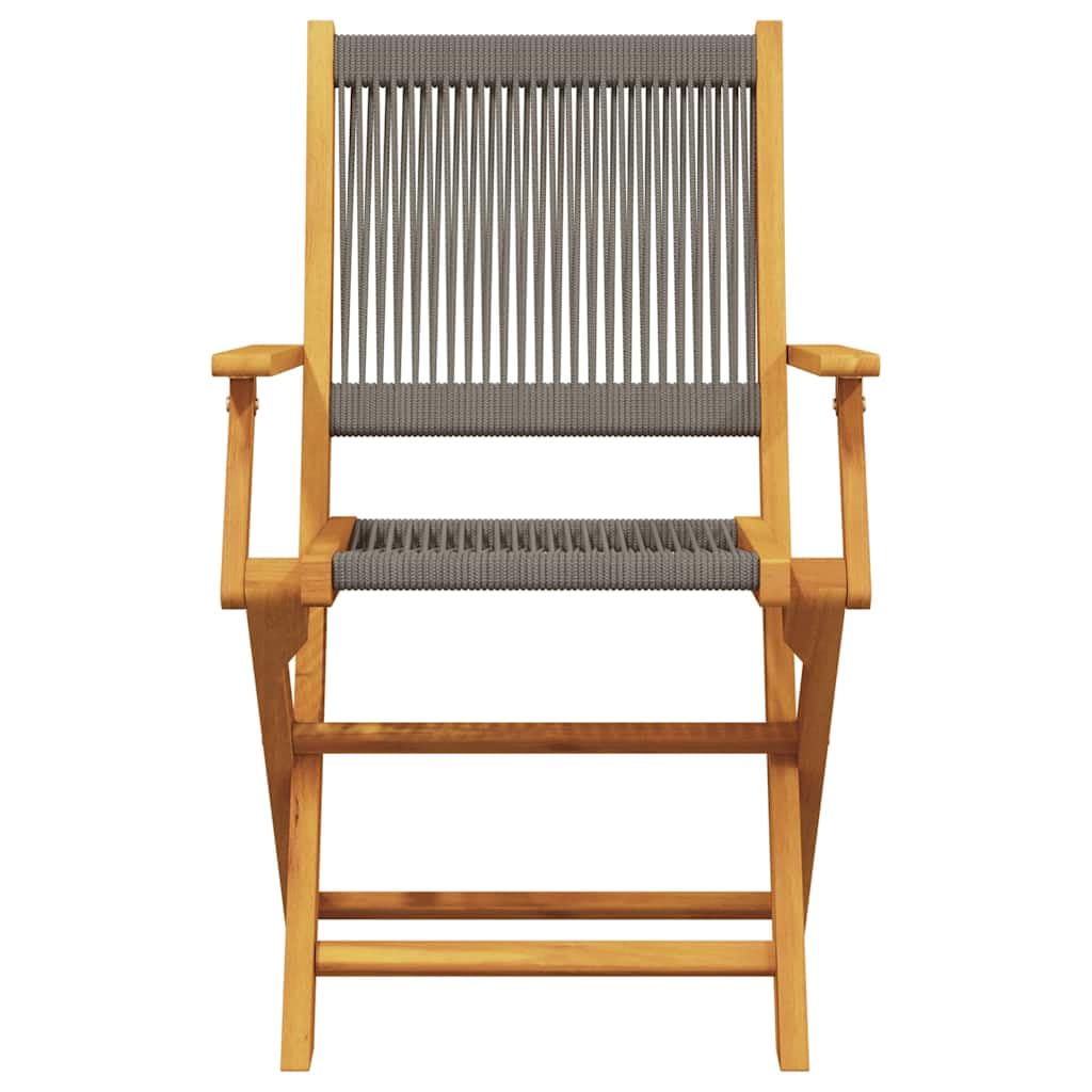 Set da 3 pezzi in legno di acacia massiccio pieghevole, in polipropilene grigio, per giardino, balcone, tavolo e 2 sedie con braccioli, fino a 110 kg per seduta