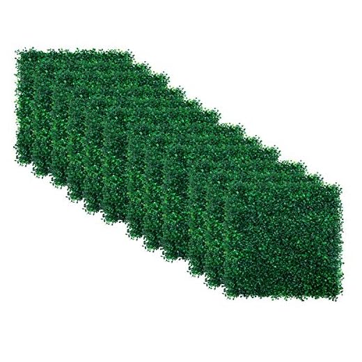 12pcs Boxwood Panels - 20"x20" Artificial Faux Hedge Plant for 33 SQ Feet Per Boxwood Hedge Set - Use for UV Protection Indoor Outdoor, Fence Privacy Screen, Grass Wall, Greenery Backdrop, Dark Green