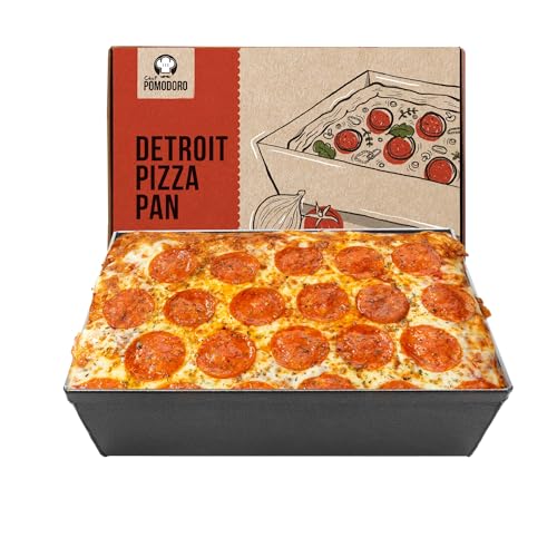 Chef Pomodoro Authentic Deep Dish Pizza Pan, Detroit Style Pizza Pan 8 X 10 Inch, Commercial-grade Hard Anodized Aluminum, Pre-seasoned Deep Dish Lasagna, Focaccia, Sicilian, Pies Bakeware