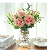 Leftover Faux Flowers in Vase,Artificial Silk Roses Flower with Vase,Faux Silk Fake Rose Flowers ...