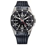 DAVOSA Schweizer Automatik-Titan-Armbanduhr – wasserdichte analoge Sport-Armbanduhr für Herren mit luxuriösem Gummi und Lederband, Schwarz, Pistolenplattiert, 2 Töne, Sport/Arbeit