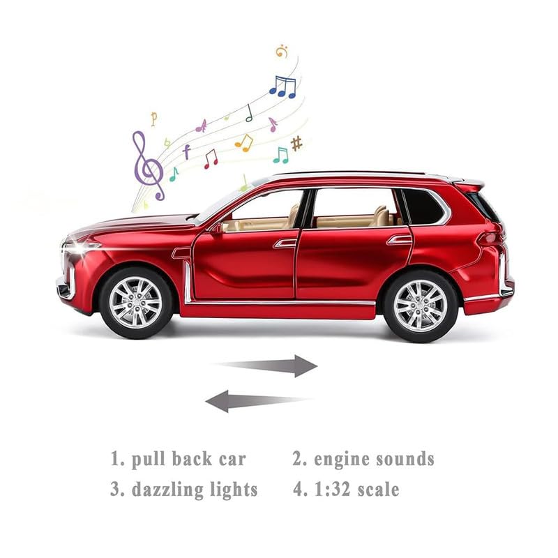 Image of Kids Model 1:32 BM X7 Die Cast Metal Car Pull Back Action Opening Doors with Realistic Engine Sound Lights Toy Car Gift for Boys - Red