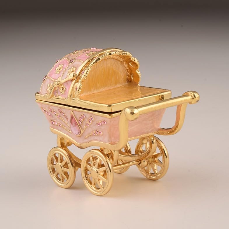 Keren Kopal Pink Baby Carriage Trinket Box Decorated with Crystals