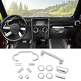 SQQP 14PCS Full Set Interior Trim Kit for 2007-2010 Jeep Wrangler JK JKU,Air Outlets A Pillar Speaker Glove Box Handle Dashboard Cover Trim(Chrome)