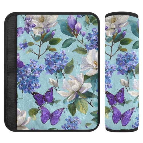 Image of 2 Pack Elegant Hydrangeas Magnoli Seatbelt Covers Seat Belt Cover Pad for Adults Boys Girls Car Seat Strap Covers Pads Cushion Universal Shoulder Strap Pad Protector for Backpack Camera Bag 10x7.7Inch