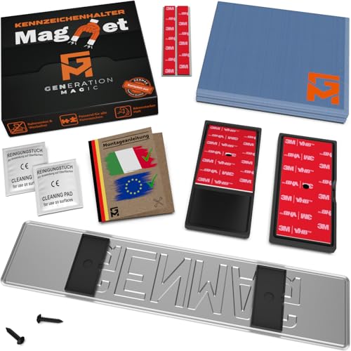 GENMAG® 1x Portatarga Auto Magnetico Senza Cornice [Universale & Extra-Forte] Porta Targa Auto Magnetica | Supporto Targa Anteriore o Posteriore | Portatarga Invisibile e Rimovibile con Calamite