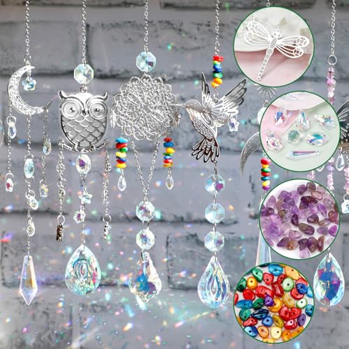 DIY Suncatcher Kit 460pcs Sun Catchers Making Supplies Art and Crafts for Adults Hanging Prism Sun Catcher with Crystals Ball Indoor Window Home Wedding Garden Festival Decor Gifts