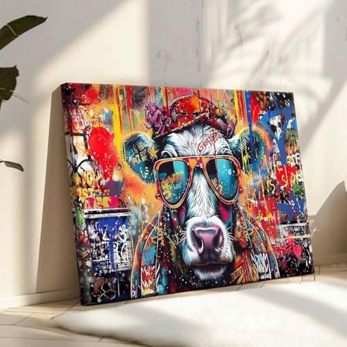 Impression vache colorée lunettes déco murale joyeuse et originale - 4