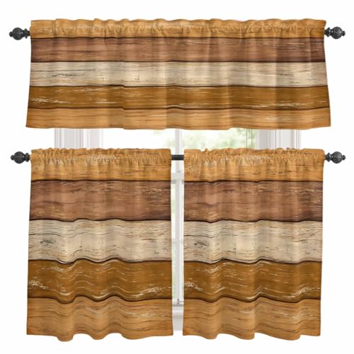Epetloutys Farmhouse Yellow Brown Kitchen Curtains Set, Tier Curtain 24