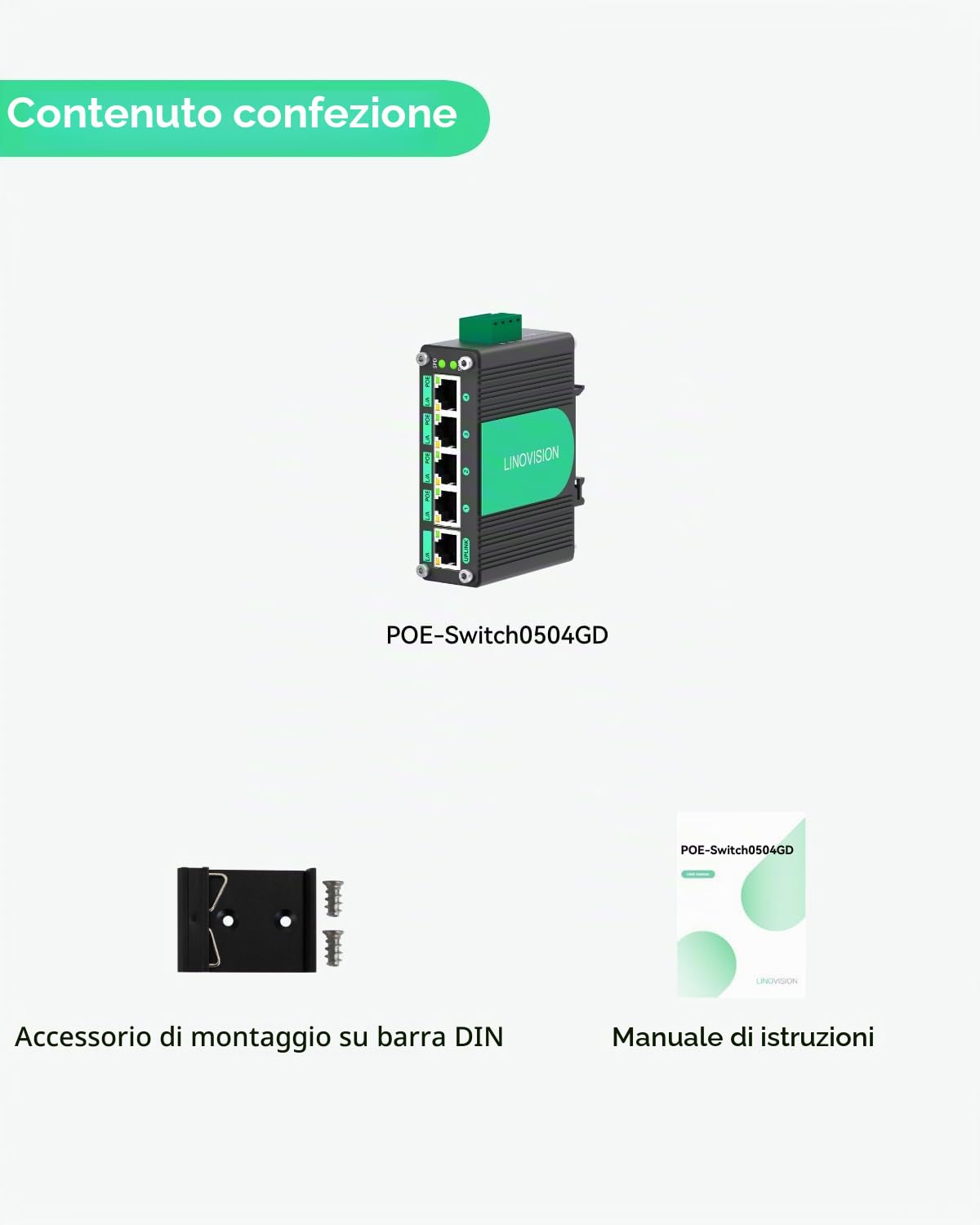 LINOVISION Switch POE industriale a 5 porte Gigabit solari con amplificatore di tensione da DC9V-54V a DC48V,4 porte POE IEEE802.3af/at 30W@120W,IP40, per sistemi di alimentazione solare/RV Truck/VoIP