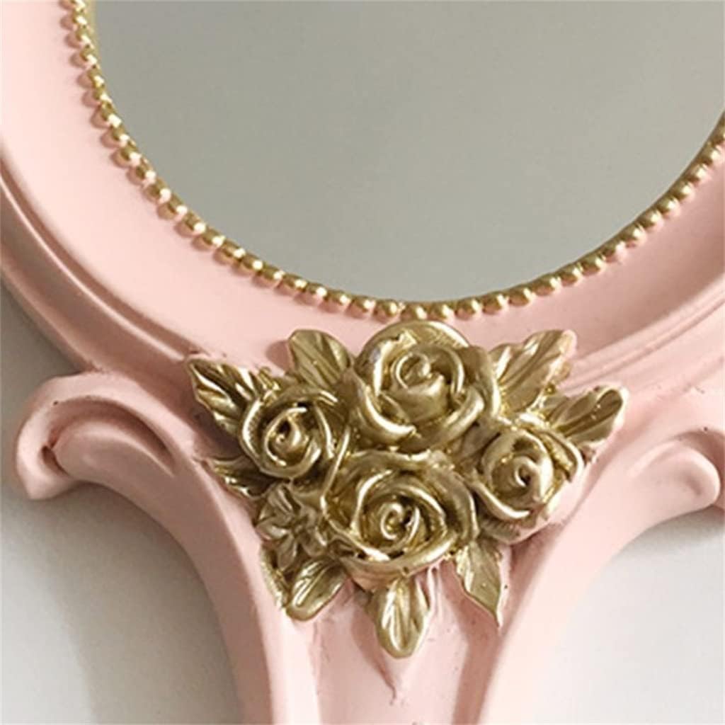 KANDUO Handheld Mirror Vanity Makeup Mirror Travel Princess Metal Cosmetic Mirror Portable Oval Embossed Rose Mirrors(White)