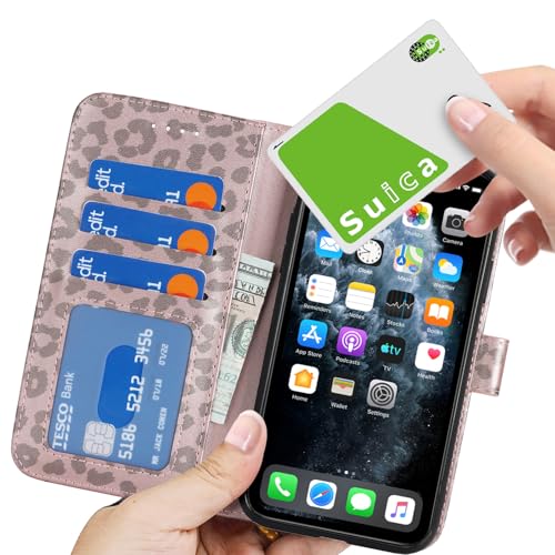Image of for iPhone 11 Pro Max Case Wallet with Card Holder,for iPhone 11 Pro Max Wallet Case for Women Men,PU Leather Shockproof Magnetic Buckle Stand Flip Phone Case-Rose Gold Leopard