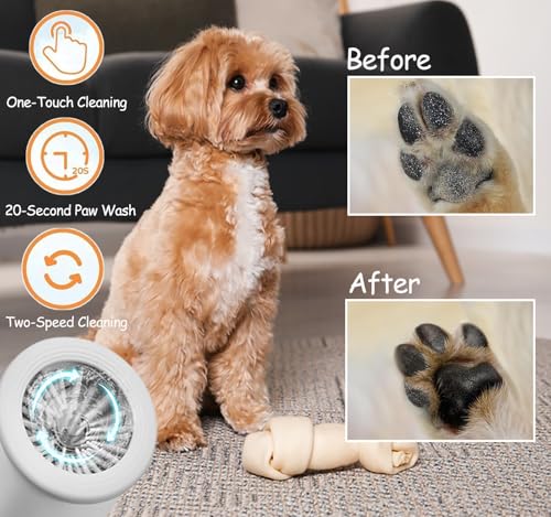 Dog Paw Cleaner Automatic Paw Washer for Dogs Cats, Soft Silicone Portable Paw Cleaner Cup USB Rechargeable 2000mAh for Grooming Massage Dirty Paws, Small to Medium Pets (White) - Image 5