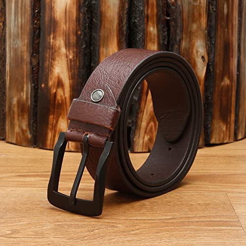 Image of MUTAQINOTI Men's Brown Genuine Leather Belt 1.5 inch (40mm) Handcrafted Casual Style Waist Strap with Matt Finish Buckle Belt for Men Gents Boys (CAOSSH GE)