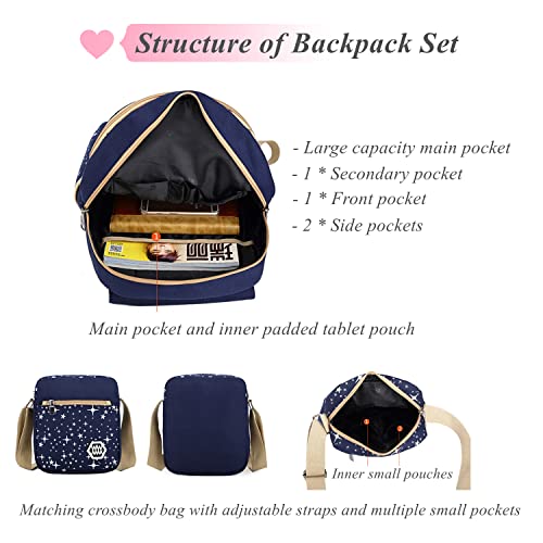 Star Print Girls Canvas Backpacks Set For School, School Bags Bookbags For Teenage Girls, With Crossbody Bag, 3 Pieces #TOP4