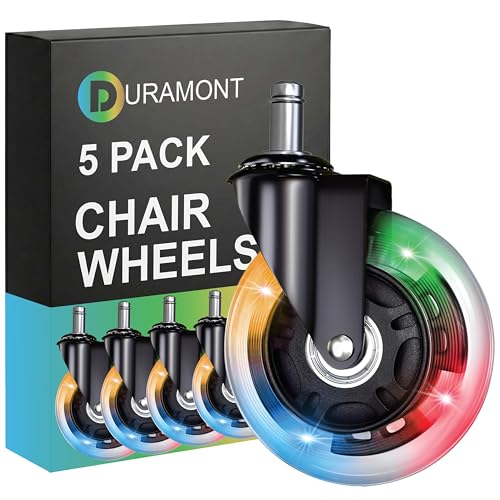 Image of Office Chair Wheels - Set of 5 Rollerblade-Style Caster Wheels, Smooth & Quiet Rolling, Protects Hardwood Floors & Carpets, Universal Fit, Durable and Long-Lasting - Multicolor