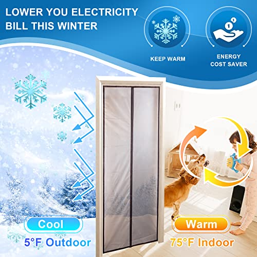 Insulated Door Curtain, [Upgrade Eva] Magnetic Thermal Insulated Door Cover To Keep Temperature For Room/Kitchen, Keep Draft Air Out, Self Sealing, Hands Free, Pet/Kids Friendly - 34"X82" #TOP1