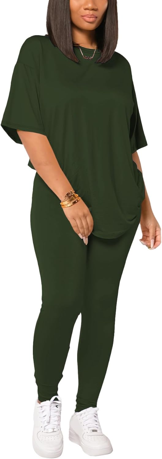 HBQ Women 2 Piece Outfits Summer Sweatsuits Drop Shoulder Tracksuits Biker Short Workout Jogger Sets - Image 2