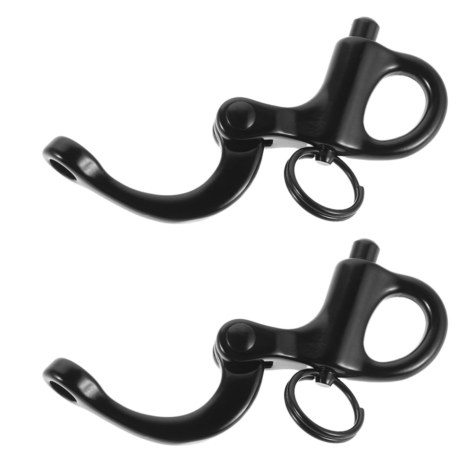 BESTonZON 2Pcs 52Mm Black Stainless Steel Marine Anchor Shackle with Fixed Locking Spring, Quick Release Swivel Snap Hook for Sailboat Rigging and Sailing Gear