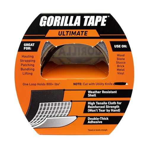 Image of Gorilla Ultimate Tape, High Tensile Cloth with Double-Thick Adhesive for Hauling, Strapping, Patching, Bundling, Lifting, 1.88 inch x 20yd, Black (Pack of 5)