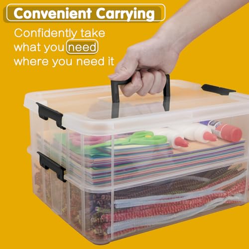 2 Layer Plastic Storage Containers with Lids, Multipurpose Clear Stack & Carry Box, Portable Craft Organizers and Storage Bin for Organizing Art & Craft, Sewing, Makeup, Nail Supplies (Black) - Image 6