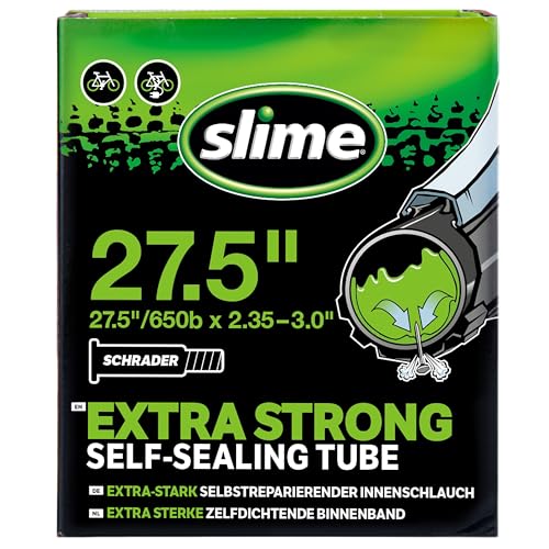 Slime 30098 Cámara Interior de Bicicleta con Sellante de Pinchazos Slime, Sellado Autónomo, Prevenir y Reparar, Válvula Schrader, 27.5 x 2.35-3.0'