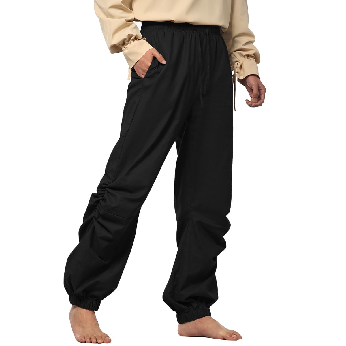 BPURB Men's Cotton Vintage Pants for Renaissance Pirate Viking Medieval Costume Trousers