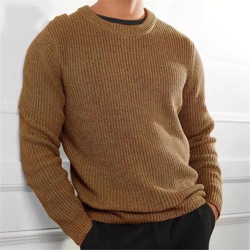 Mens Spring Long Sleeve Sweaters Solid Color Crew Neck Sweaters Knitwewar Loose Pullovers2