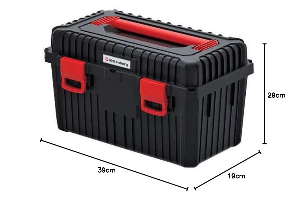 Werzeugkasten mit Werkzeugtrage Verstärkte Wandkonstruktion Ergonomischer Griff Robuste Klemmverschlüsse Kunststoff Schwarz-Rot 445 x 360 x 337 mm.
