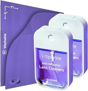 I-Sparkle Anti-Reflective Lens Cleaner Spray kit | (2x) 1.35oz Glasses Cleaner Spray + (2x) Microfiber Cloth for Eyeglasses, Sunglasses, Lenses, Screens and Camera Cleaning Kit (4 Piece Set)