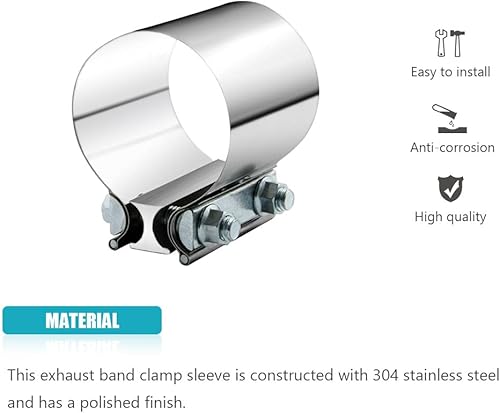 Miniatura 2 de Abrazadera de escape de 2.5 pulgadas y 2.5 pulgadas, acoplador de manguito de abrazadera de acero inoxidable de 1 12 pulgadas para tubos de escape,