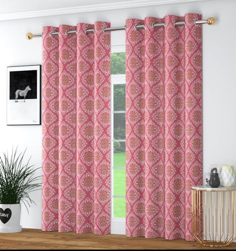 Image of Polyester Nexus Design Printed Room Darkening Window Curtains 6 Feet Set of 2 | Blackout Curtains for Bedroom Living Room Decor - Pink