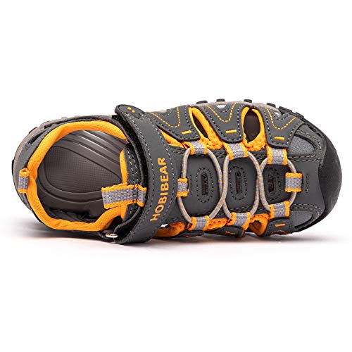 Gubarun Boys Girls Quick Dry Breathable Hiking Strap Sandals Summer Outdoor Beach Toddler/Little Kid/Big Kids Sport Water Velcro Closed-Toe Sandals（Grey&Orange,10.5 Little Kid） #TOP2