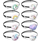 Eurzom 8 Pcs Unicorn Style Fabric Eye Patches for Kids, Adjustable Single Eye Patch with Elastic Strap, Reusable, Various Patterns, Halloween, Party, One Size, Hairband, Children, Unisex, 8 Count