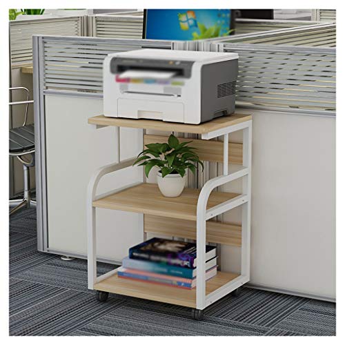 ELUKHT Soporte para impresora de 3 capas con marco de metal resistente, estante móvil, utilizado en oficina, sala de estar, soporte de escáner (con rodillo) para el hogar, oficina/beige (beige)