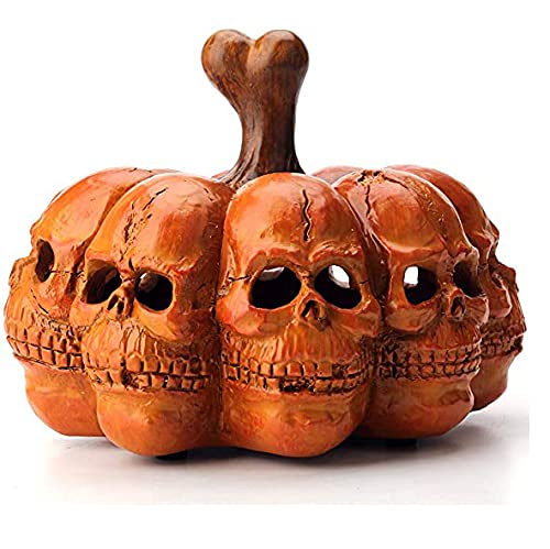 Citrouille Lanterne Halloween Crâne en Résine Lumineux à Pile