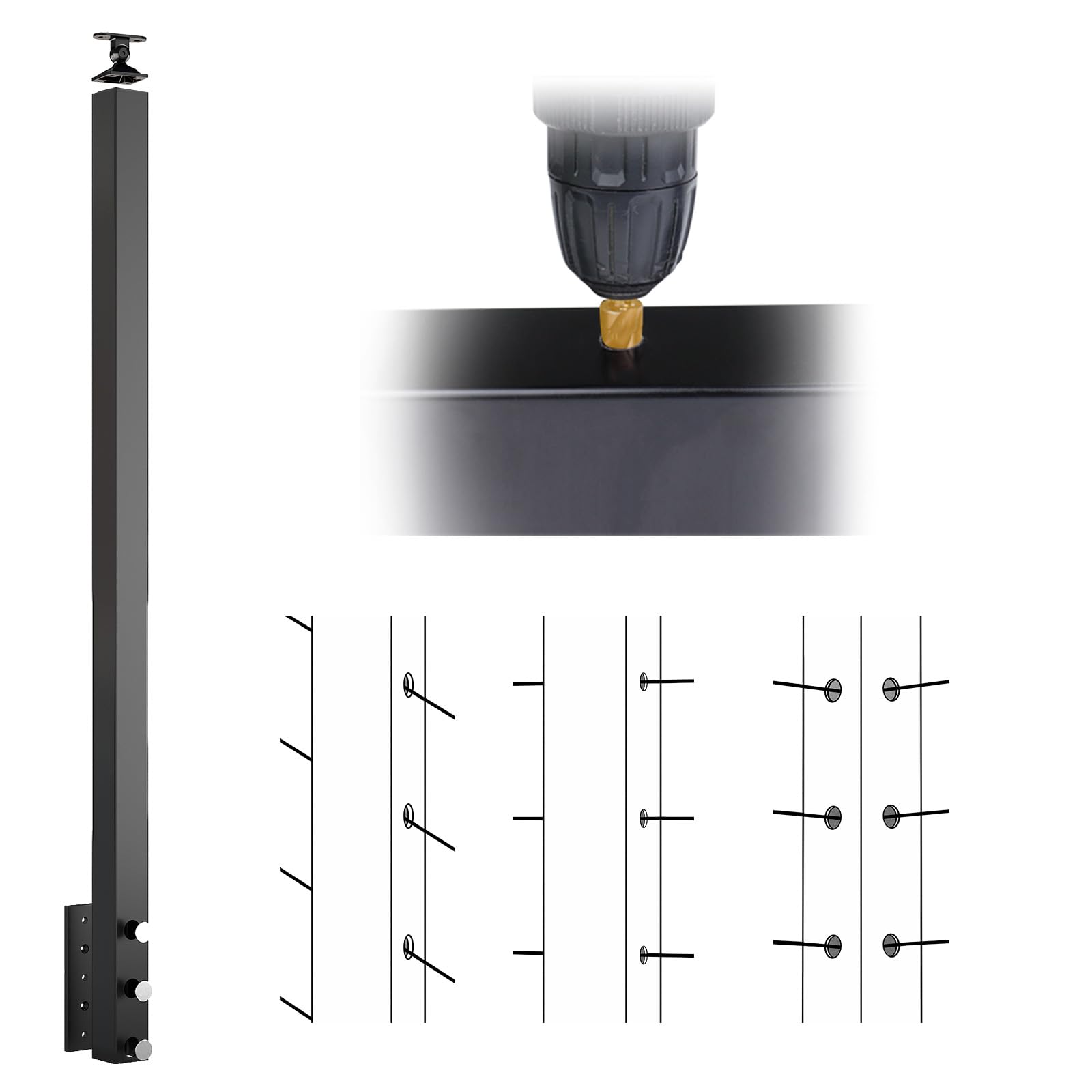 Snapklik.com : Muzata Aluminum Black Side Mount Cable Railing Post 42 ...