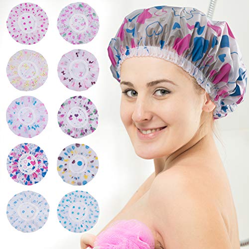 EAONE Reusable Shower Cap for Women 10 Pieces, Plastic Waterproof Bathing Caps Showering Caps for MotherS Day, Spa, Home Use, Travel, Salon