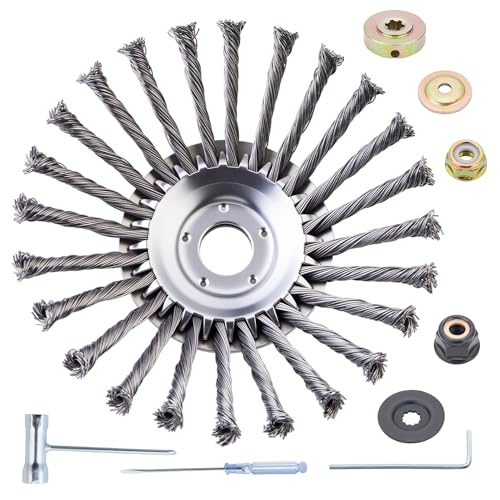 8 Inch Steel Wire Grass Trimmer Head Indestructible Wire Weed Trimming Heads with Universal Adapter Kit for Weed Eater Heavy-Duty Rotary Brush Cutter Trimmer Head forMoss & Rust Remova