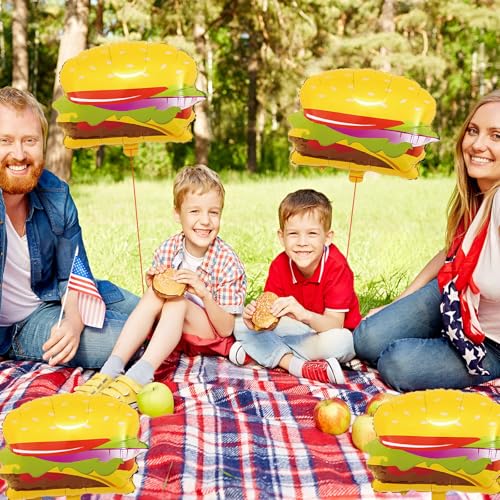 Image of 4PCS Hamburger Balloons, 21 inch Yellow Hamburger Shaped Mylar Balloons, Fast Food Snacks Themed Birthday Party Decorations Supplies