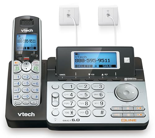VTech 2-Line Cordless Phone for Small Business or Home with Answering System and Mailbox on Each Line, Caller ID/Call Waiting, Intercom, Hearing Aid Compatible | DS6151 (Black/Silver)